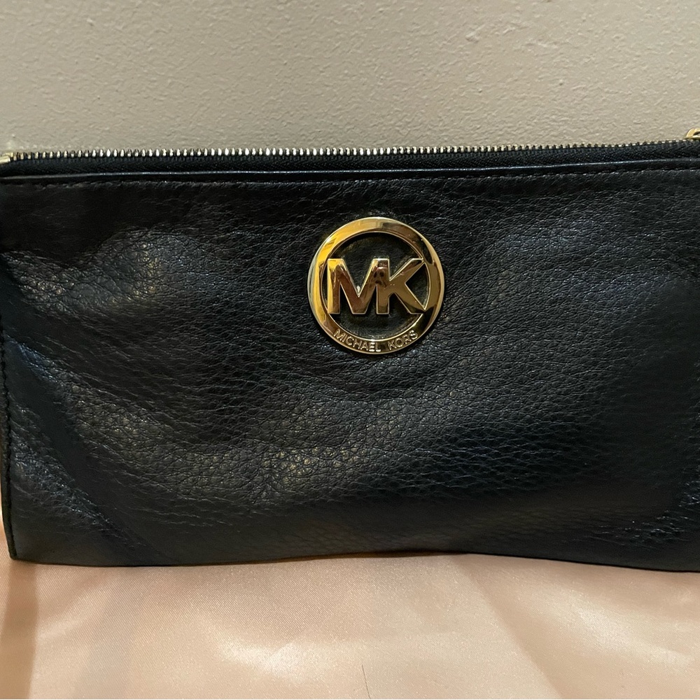 Michael Kors Black Leather Logo Wristlet